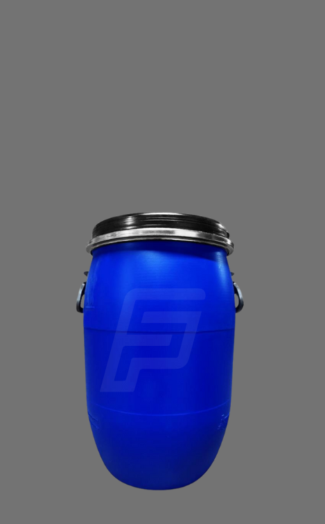 Tambor de plástico de 60 litros con tapa y fleje de seguridad